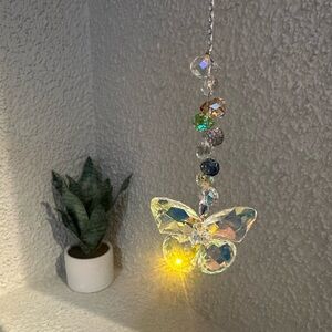Light Yellow Beaded Butterfly Crystal Sun Catcher